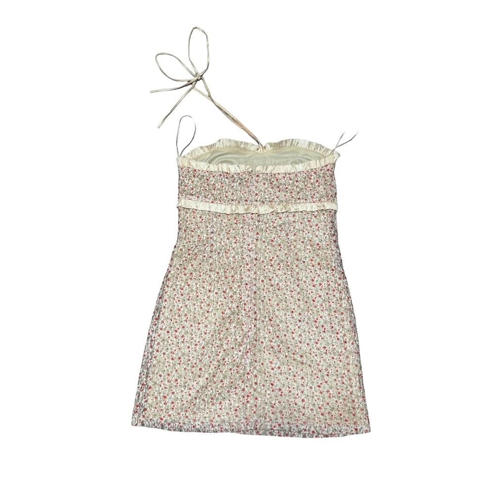 Blue Blush Floral Halter Mini Dress Tie Neck Size Medium - Picture 3 of 8
